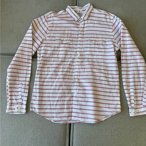 Express Men's Striped Linen/Cotton Button-Down Shirt - Red and White